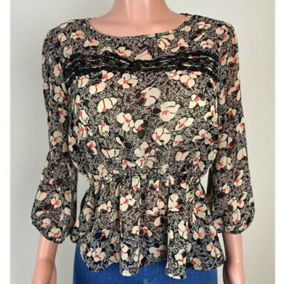 Lily Rose Floral Lace Sheer Blouse | Black/Cream - Picture 6 of 8